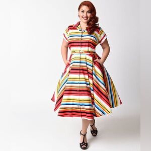 Unique Vintage Del Ray Striped Shirtwaist Dress (L 10/12)